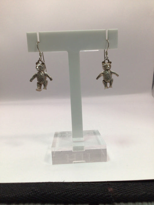 Vintage SET Articulated Teddy Bear Pendant and Earrings